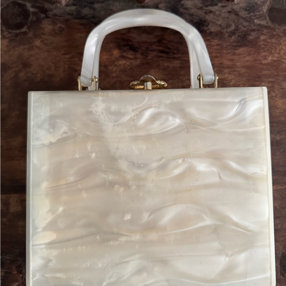 Vintage Pearlescent Cream Acrylic Satchel Handbag - Picture 11 of 16